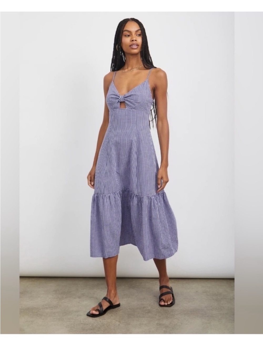 Rails Lavender Gingham Tie-Front Midi Dress